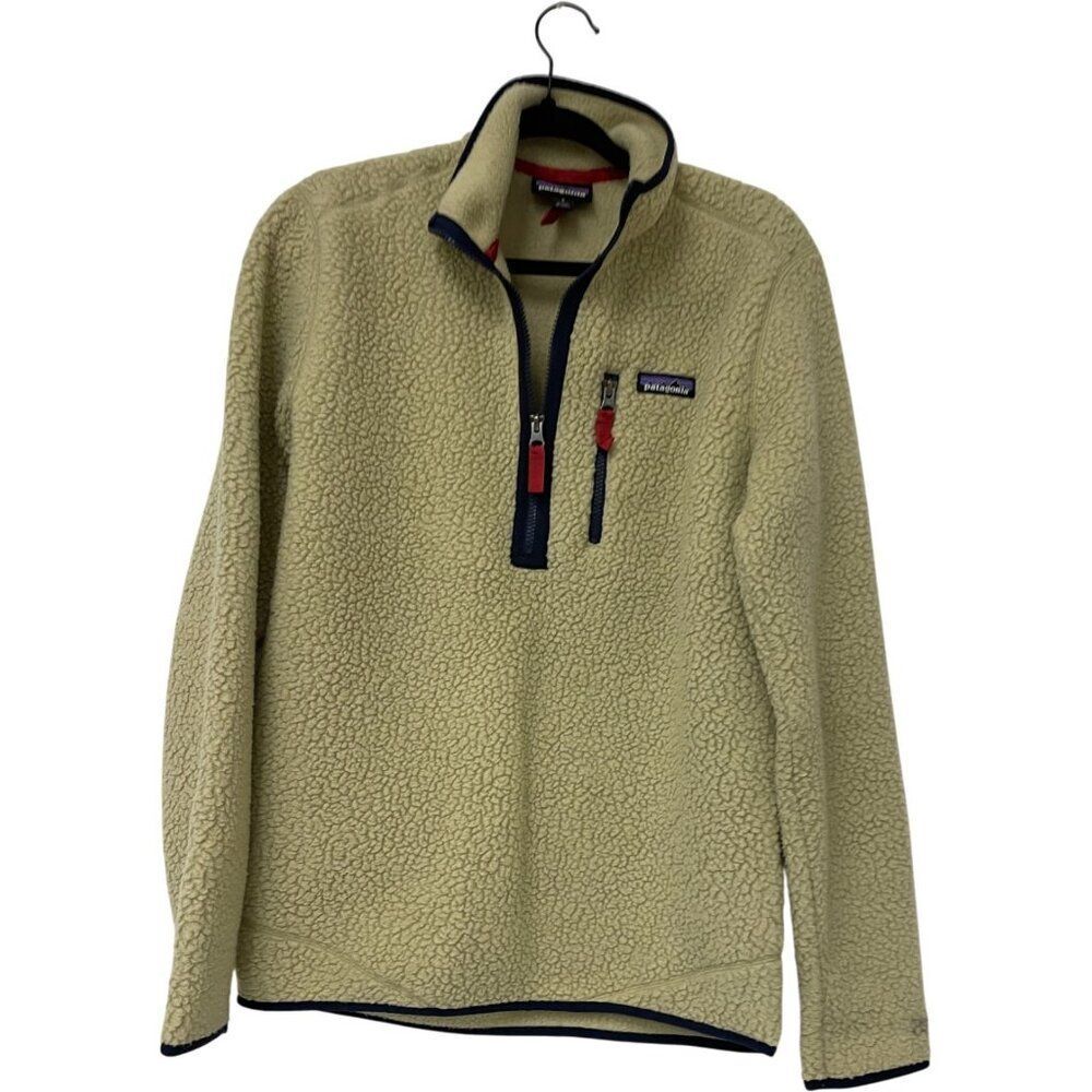 Patagonia Mens Retro Pile Sherpa Jacket Size S Beige Khaki Half-Zip Pullover